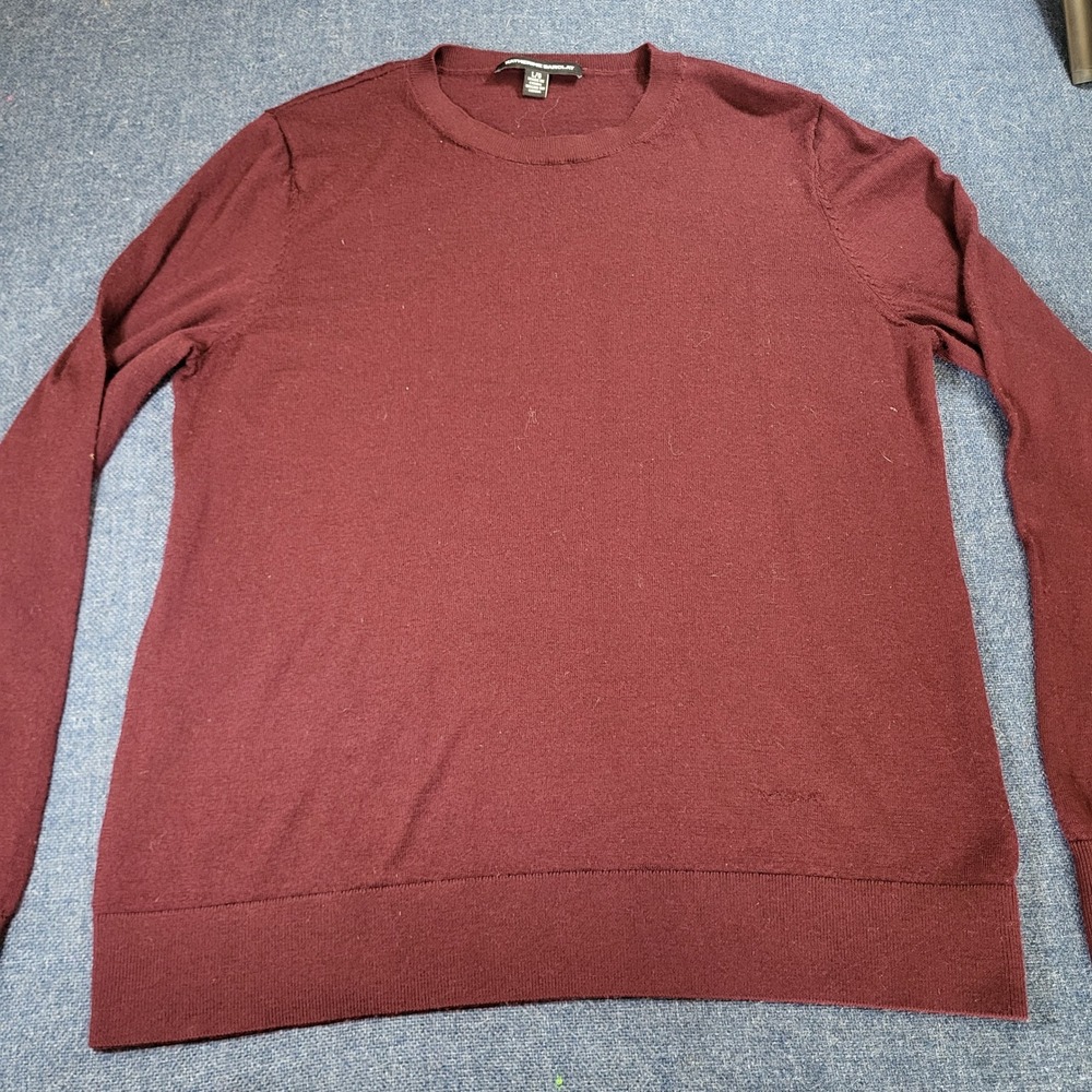 Katherine Barclay Burgundy Extra Fine Merino Wool Crewneck Sweater Large
